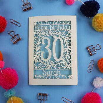Personalised 30th Birthday Card Papercut Flower Design, 7 of 9