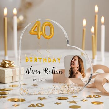 Personalised Birthday Photo Heart Acrylic Plaque, 5 of 7