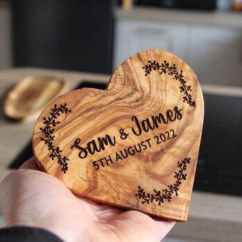 Personalised Engraved Olive Wood Heart – Custom Keepsake Gift For Couples, Housewarming And Special Occasions, 4 of 5