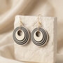 Cream And Black Geometric Circular Earrings • Gold Plated Sterling Silver Hooks, thumbnail 1 of 11