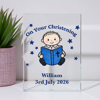 Personalised Glass Block Square – On Your Christening For Boy, 2 of 4