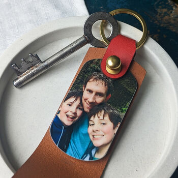 Personalised Photo Leather Keyring For Dad, 3 of 4
