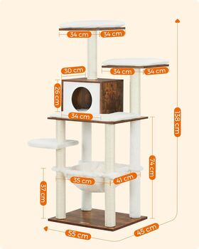 Cat Tree 138cm Modern Cat Tower Washable Cushions, 12 of 12