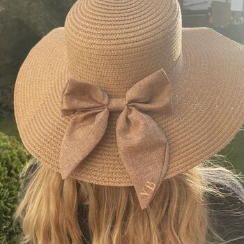 Personalised Bow Large Floppy Beach Sun Hat Straw Hat, 2 of 4