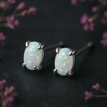 Sterling Silver White Opal Claw Stud Earrings, 2 of 6