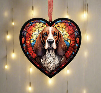 Basset Hound Stained Glass Effect Heart Suncatcher, 2 of 6