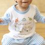 Boys Personalised Blue Dinosaur Birthday Pyjamas, thumbnail 1 of 10