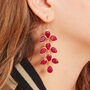Ruby Leaf Style Gold Plated Silver Drop Earrings, thumbnail 2 of 11