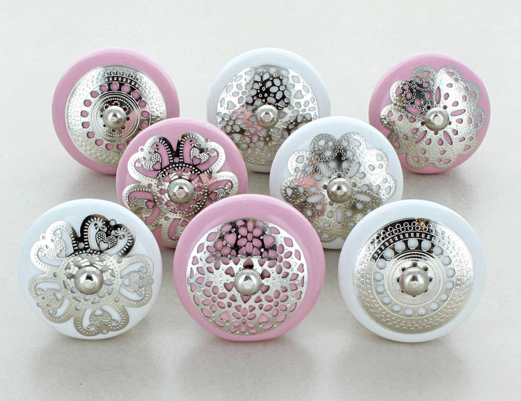 g decor of eight sweet white pink ceramic door knobs by g decor