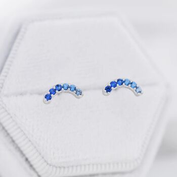 Ombre Sapphire Blue Cz Curved Bar Stud Earrings, 4 of 12