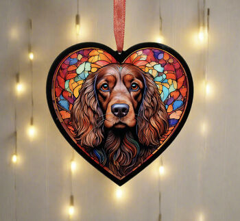 Cocker Spaniel Stained Glass Effect Heart Suncatcher, 6 of 9