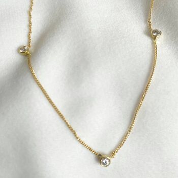 Three Diamond Station Necklace In Solid Gold, 5 of 5