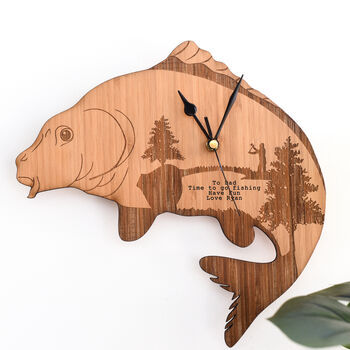 Wooden Engraved Carp Fishing Clock Gift For Anglers, 3 of 5
