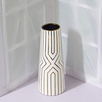 White Gold Stripe Ceramic Home Decor Flower Vase, 3 of 7