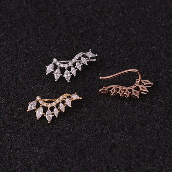 Long Ear Climber Earring Silver Or Gold Plated With Zirconia, 6 of 6