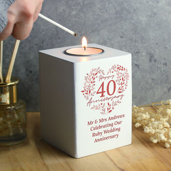 Personalised 40th Ruby Anniversary Tea Light Holder, 2 of 3