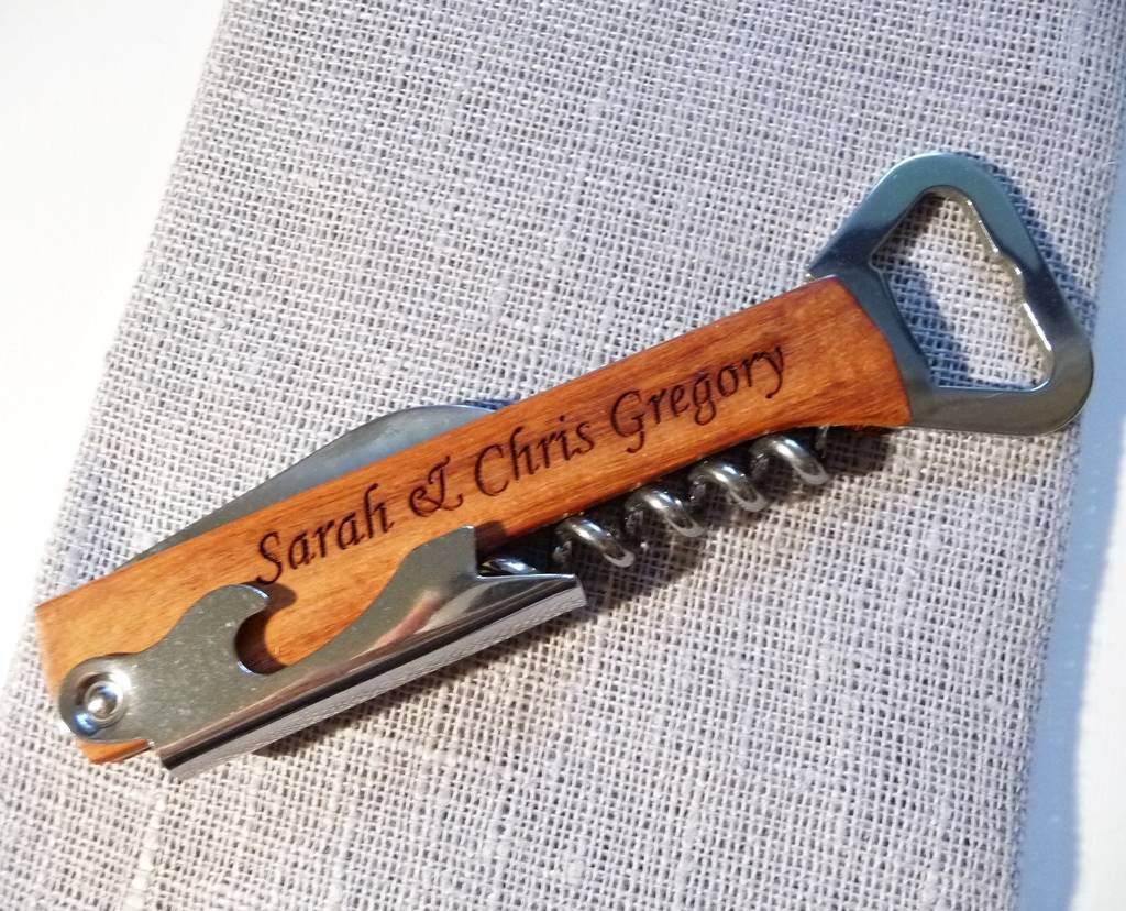 personalised wine bottle opener, corkscrew by natural gift store