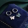 Sterling Silver Blue Butterfly Huggie Hoops, thumbnail 4 of 10