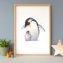 Illustrated Children's Wall Art Print Penguin And Chick, thumbnail 1 of 4