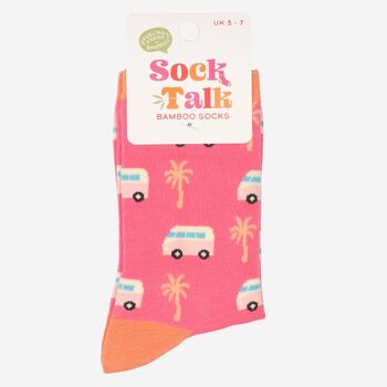 Women's Bamboo Socks Pink Campervan, 4 of 4