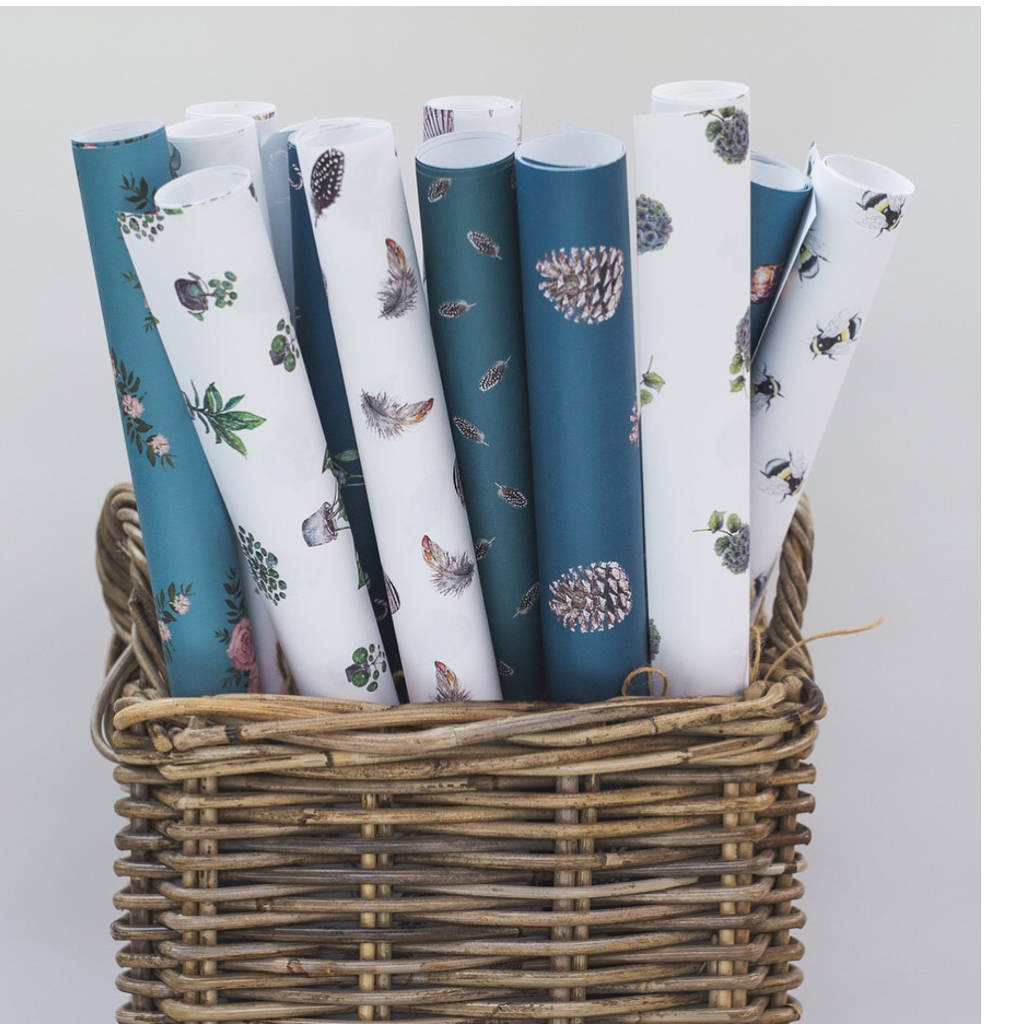 Luxury Christmas Gift Wrap Set Pinecones On Blue By