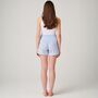 Women's 'Breezy Blue' Satin Stripe Cotton Sleep Shorts, thumbnail 3 of 4