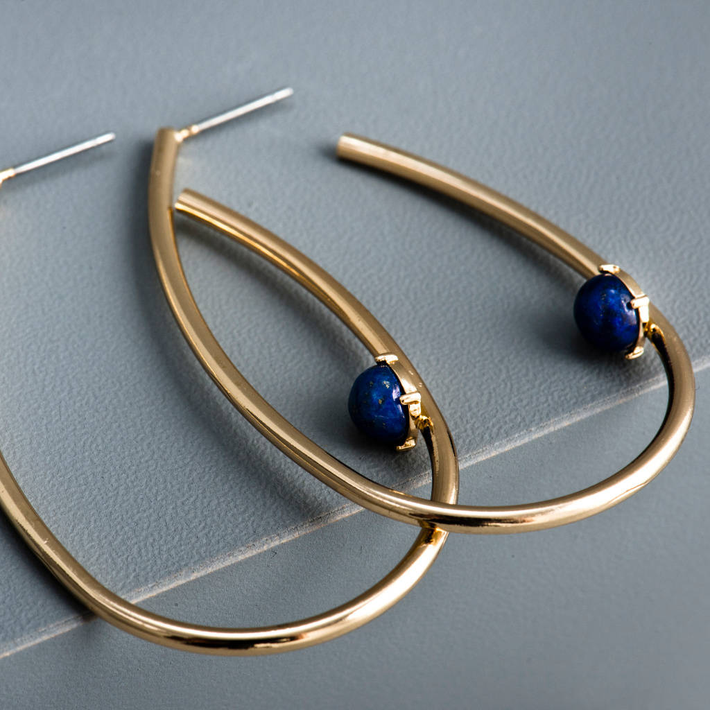 Lapis Lazuli Open Hoop Earrings By EVY Designs | notonthehighstreet.com