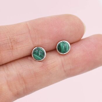 Natural Malachite Stone Stud Earrings In Sterling Silver, 6 of 12