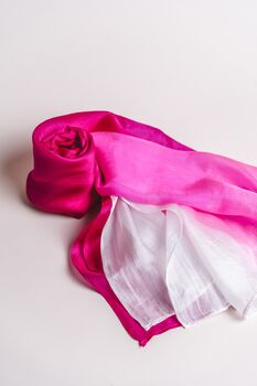 100% Mulberry Silk Scarf, Ombre Hot Pink And White, 2 of 7