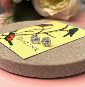 Good Luck Sterling Silver Mini Sunflower Earrings, 12 of 12