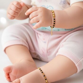 Gold Plated Three Ball Black Bead Kids Nazar Bracelet, 3 of 6