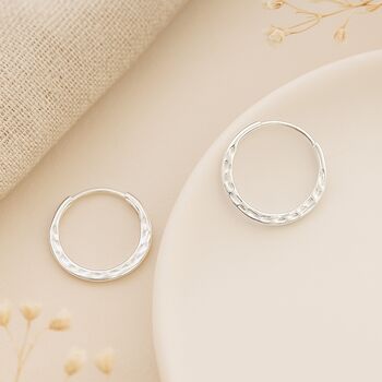 Sterling Silver Hammered Sleeper Hoop Earrings, 5 of 10