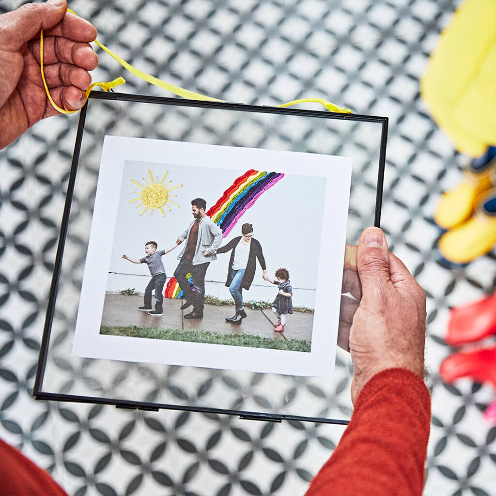 Framed Embroidered Rainbow/ Sun Doodle Family Photo, 1 of 11