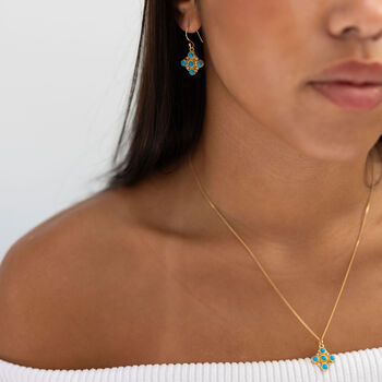 Turquoise And Mini Pearls Cross Earrings, 2 of 3