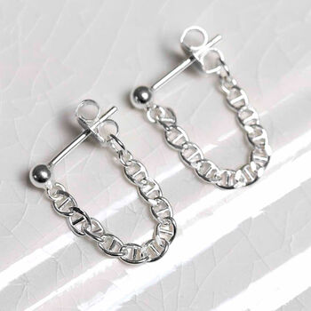 Sterling Silver Oval Chain Studs, 2 of 7