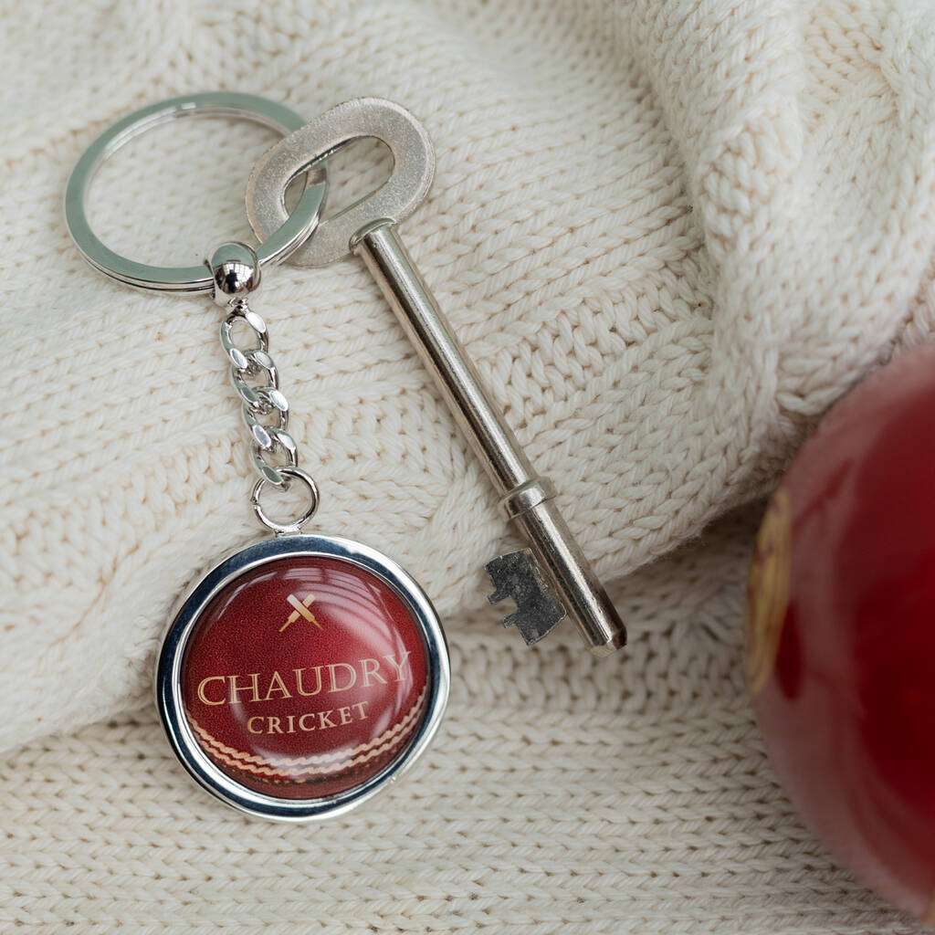 CRICKET BALL Sport Quality Chrome Keyring Picture Both Sides 