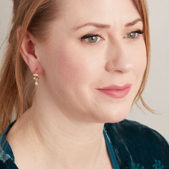 Small Pearl Hoop Studs With Dangling Pearl, 18k Gold Vermeil, 2 of 8