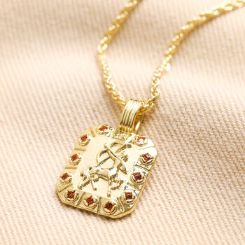 Crystal Square Zodiac Pendant Necklace In Gold Plating, 8 of 12