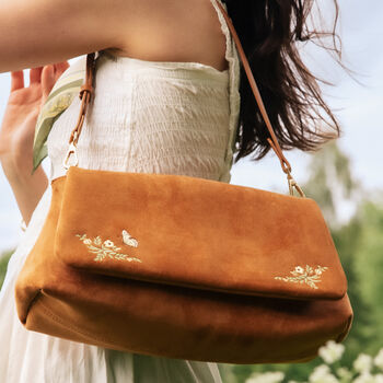 Tan Floral Embroidered Shoulder Bag, 2 of 11