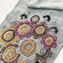 Hand Embroidered 100% Linen Scarf In Grey Floral, thumbnail 5 of 5