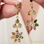 Multicoloured Tourmaline Star Shaped Long Stud Gold Earrings, thumbnail 4 of 9