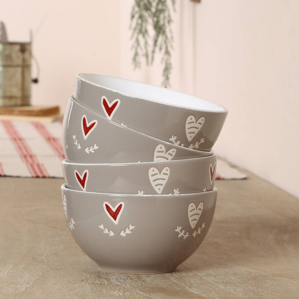 Set Of Four Country Heart Cereal Bowls By Dibor | notonthehighstreet.com