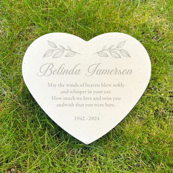 Personalised Floral Engraved Resin Heart Grave Marker – Weatherproof Garden Memorial, 3 of 4