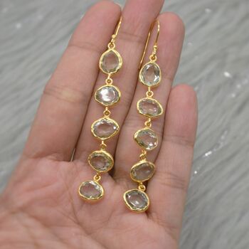 Green Amethyst Sterling Silver Drop Earrings, 8 of 9