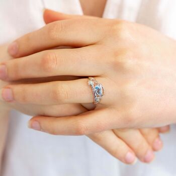 Dainty Pearl And Blue Topaz Ring, 2 of 8