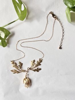 The Agatha Necklace Pearl Oak Leaf Baroque Coin Freshwater Gold Filled Handmade, 9 of 9