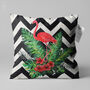 Pink Flamingo Cushion Cover With Leaves And Zig Zag, thumbnail 1 of 7