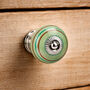 Set Of Two Green And Purple Striped Ceramic Drawer Pull, thumbnail 1 of 2