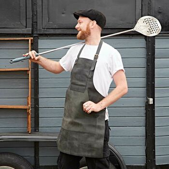 Personalised Black Buffalo Leather Apron With Pockets, 2 of 9
