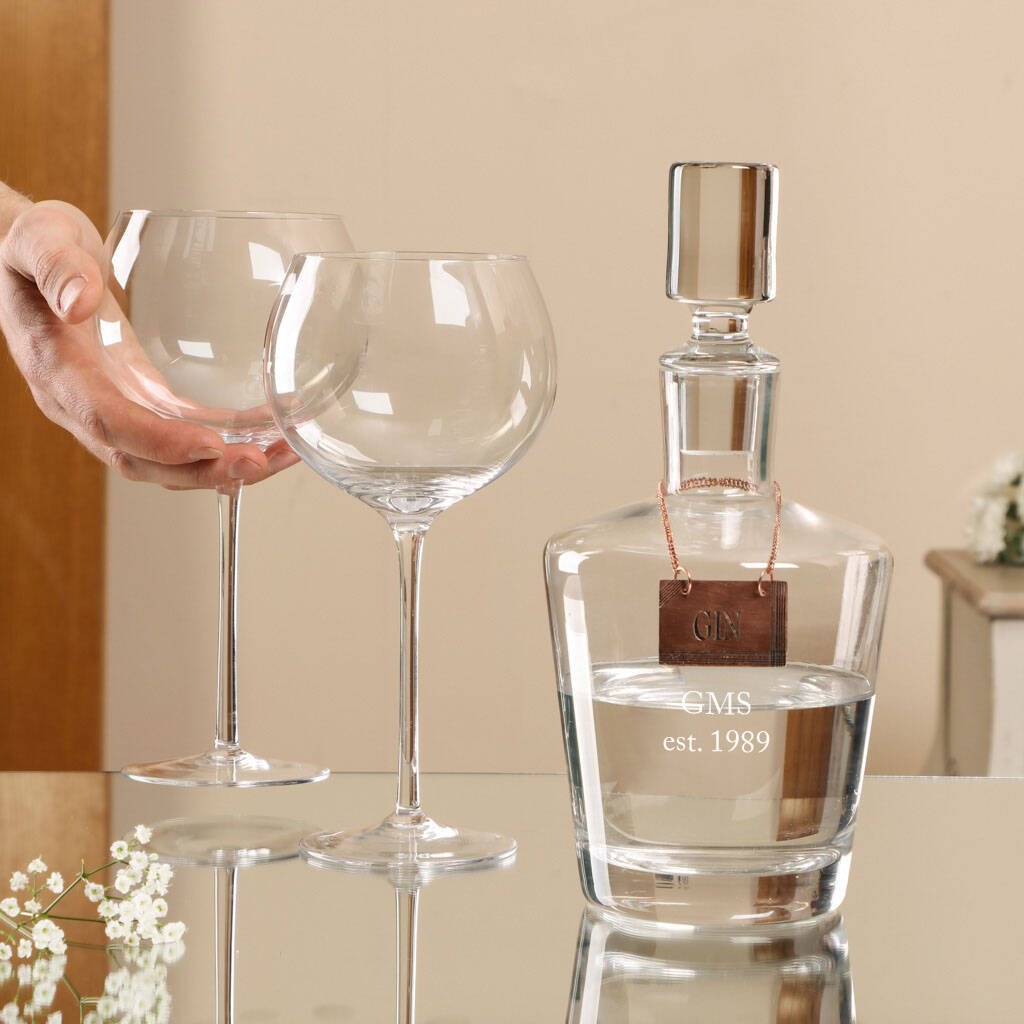 personalised gin decanter and glasses by dibor